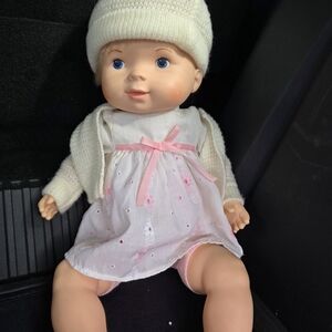 1979 Baby Beth Doll  White Knit Hat Sweater Pink Dress Outfit